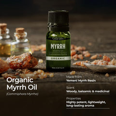 Gya Labs Organic Myrrh oil with carrier oil shows proper dilution for safe use.