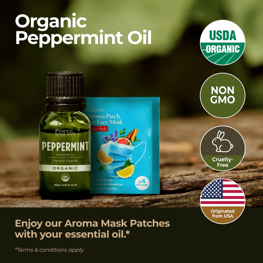 Gya Labs Peppermint Oil for hair care shown with carrier oil for scalp refresh.
