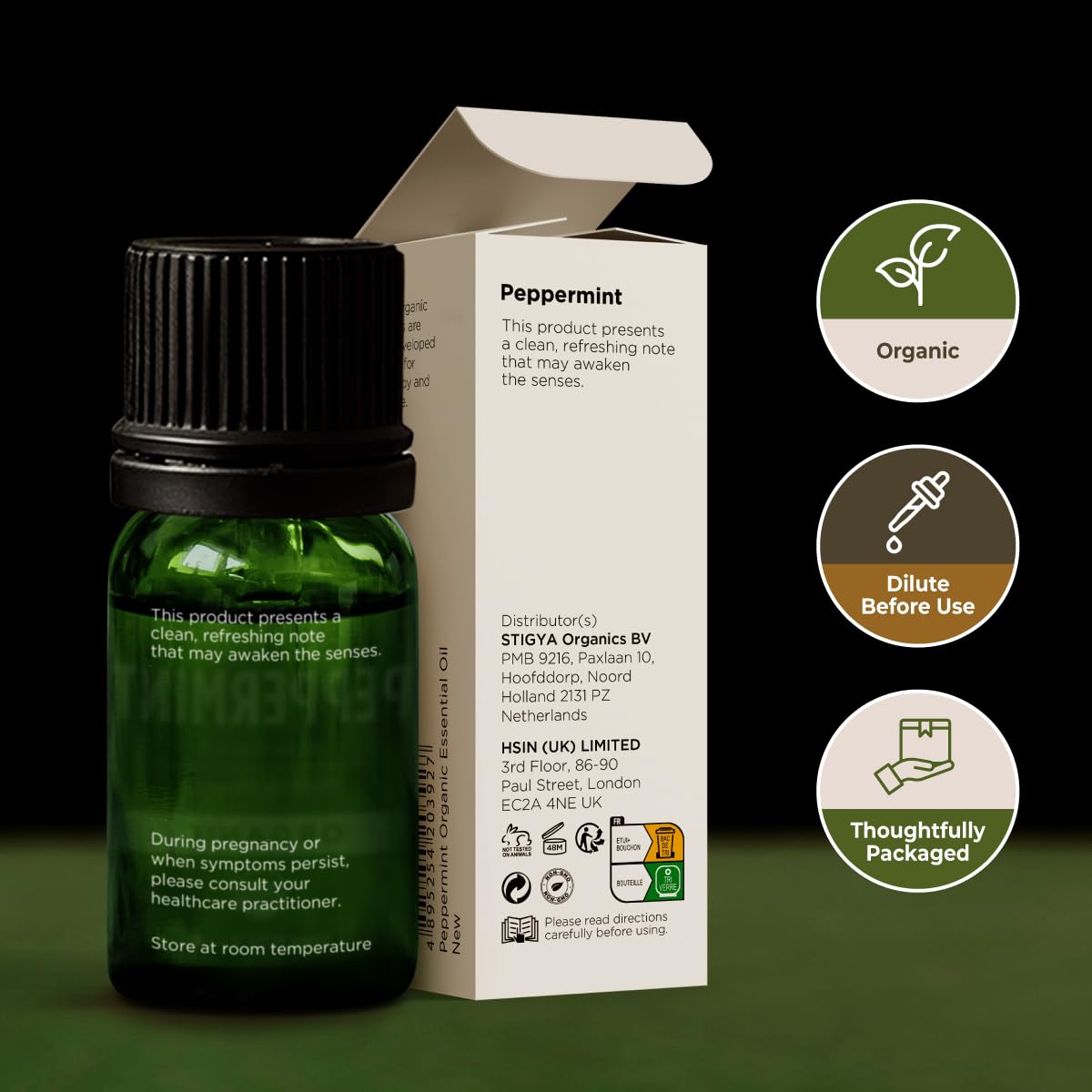 Gya Labs Peppermint Oil bottle shows safety seal and labeling.