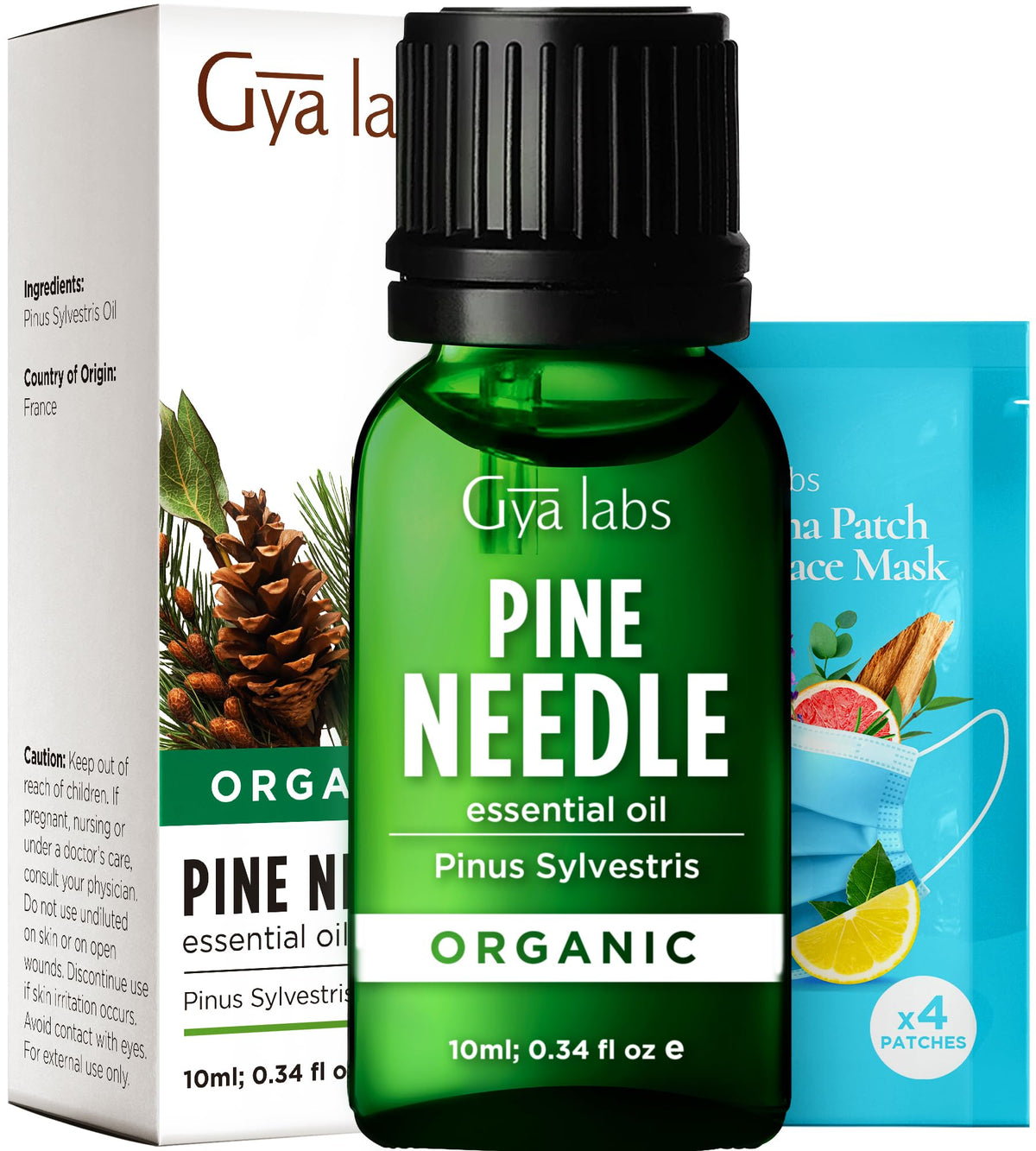 Gya Labs Organic Pine Needle Oil bottle with pure pine aroma for home use.