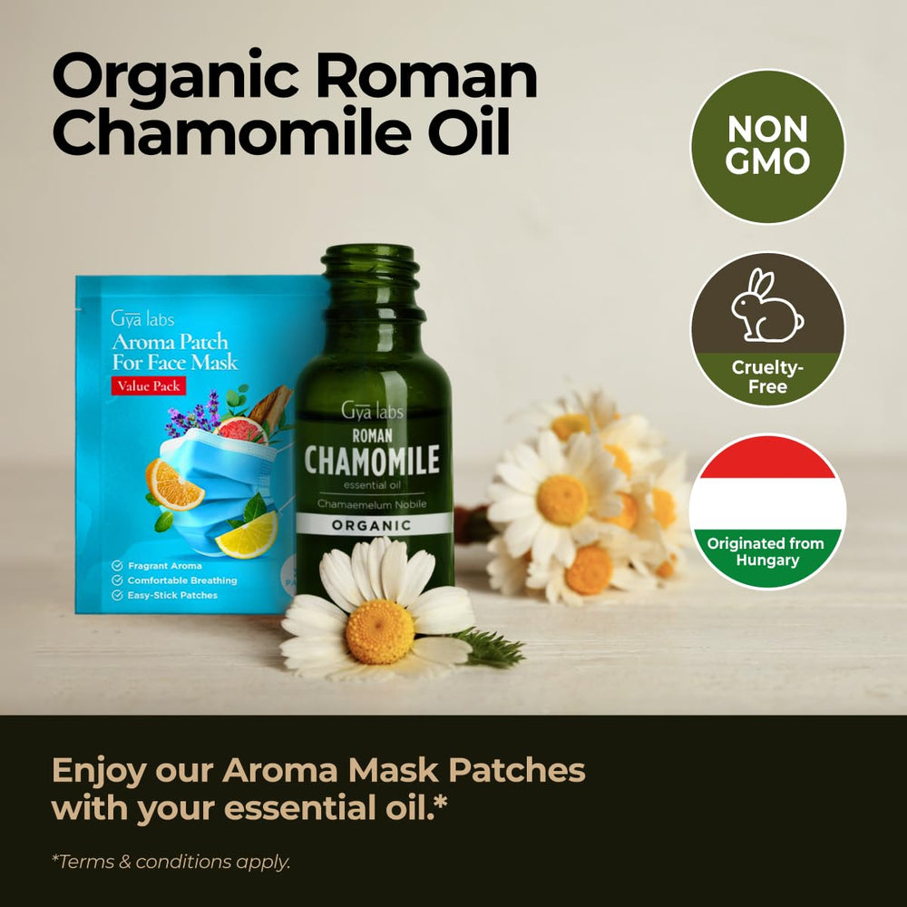 Gya Labs Organic Roman Chamomile oil diffuser drops creating a tranquil bedtime atmosphere