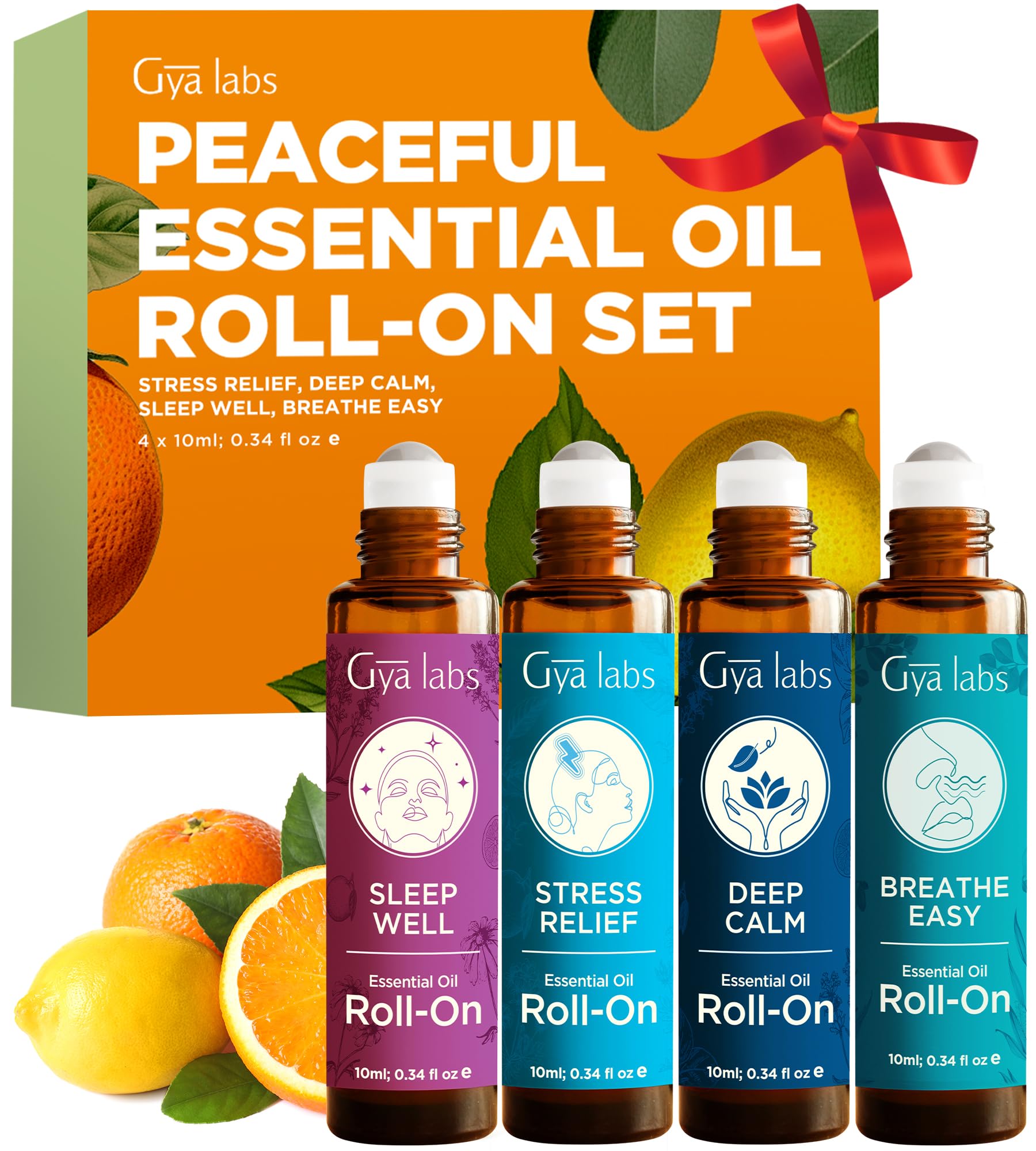 Gya Labs Peaceful Roll-On Set in an elegant gift box for holiday relaxation.