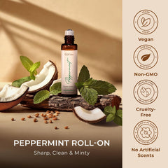 Gya Labs Peppermint Roll-On under the nose for quick minty rejuvenation.