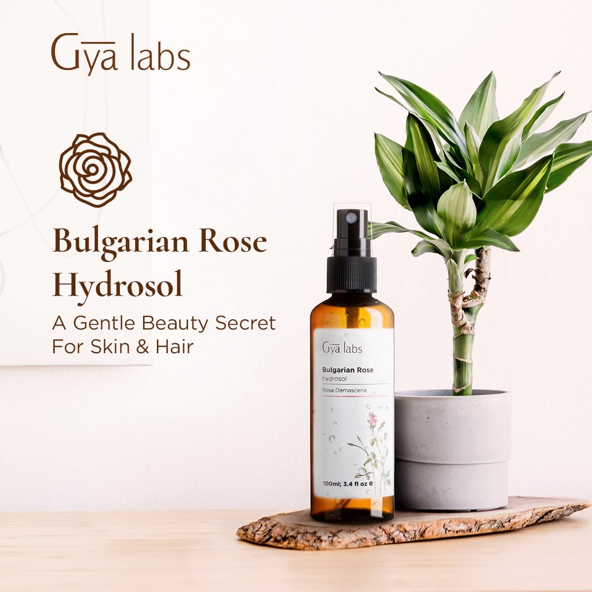 Gya Labs hidrosol de rosa de Bulgaria, aplicación para cabello y cuero cabelludo.