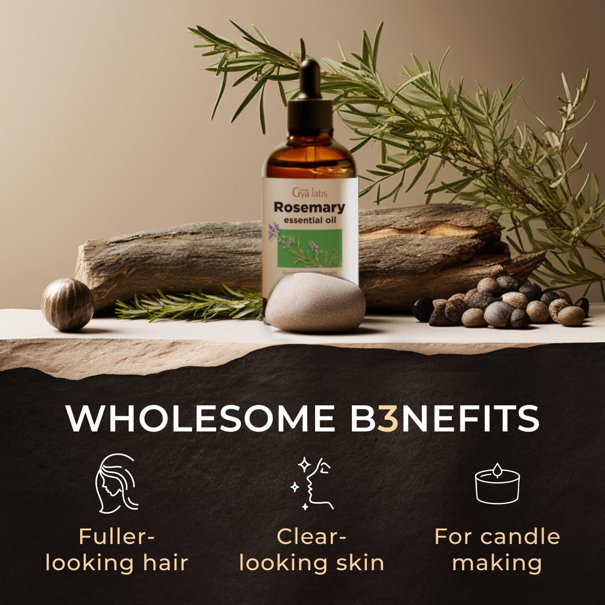 Gya Labs Rosemary Oil used in candle making for woody evergreen notes.
