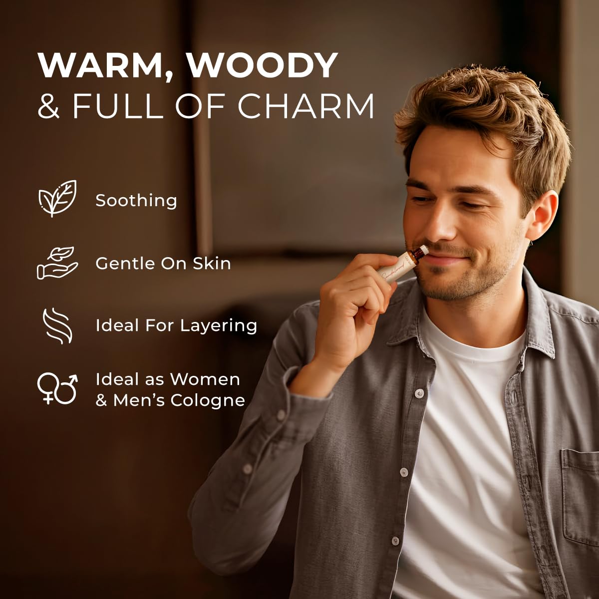 Gya Labs sandalwood roll-on pocket-size design for quick scent touch-ups.
