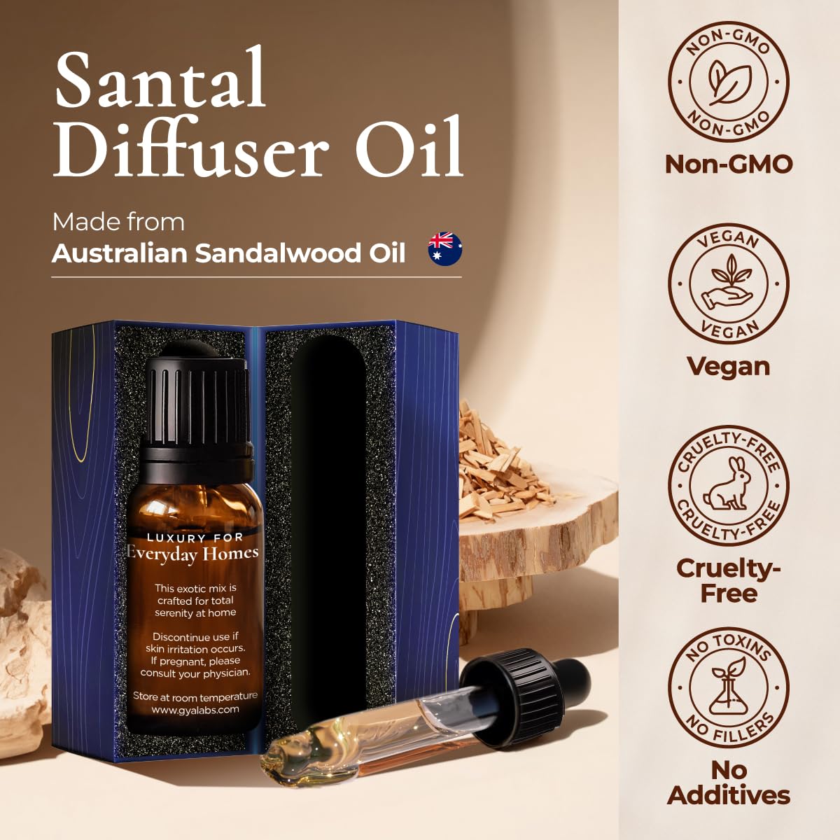 Gya Labs Santal diffuser oil gift packaging signals premium aromatherapy gift option.