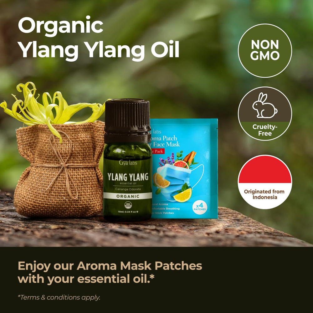 Gya Labs Ylang Ylang essential oil drops for aromatherapy diffusion.