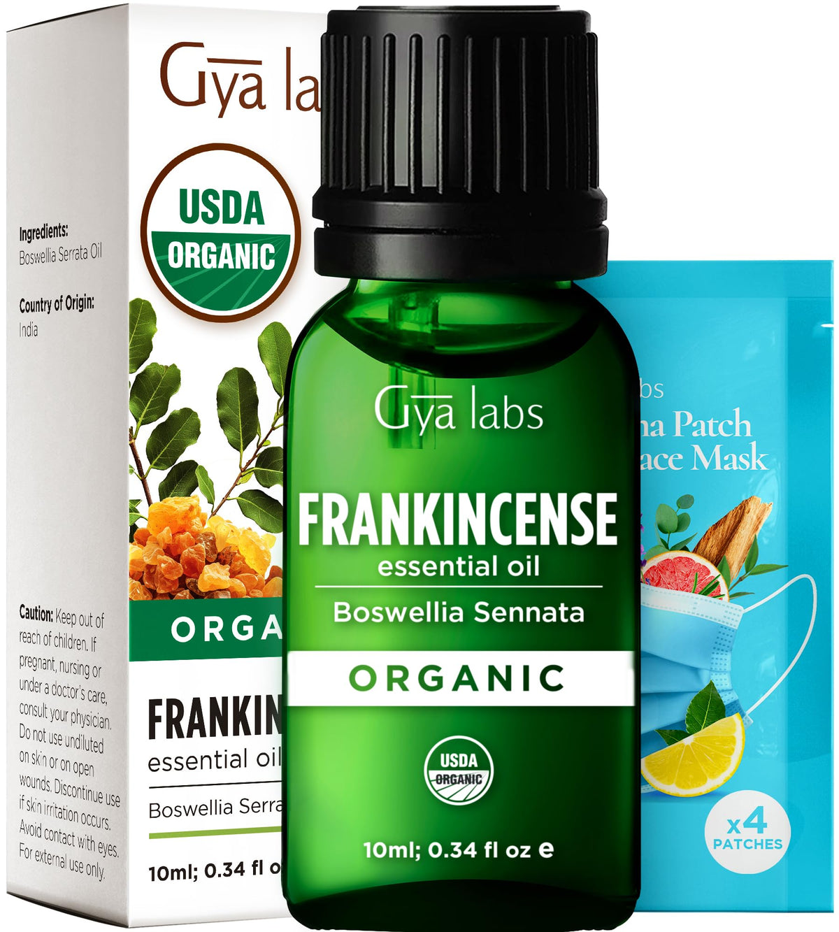 Gya Labs Frankincense essential oil bottle ready for diffuser aromatherapy and calming spaces.