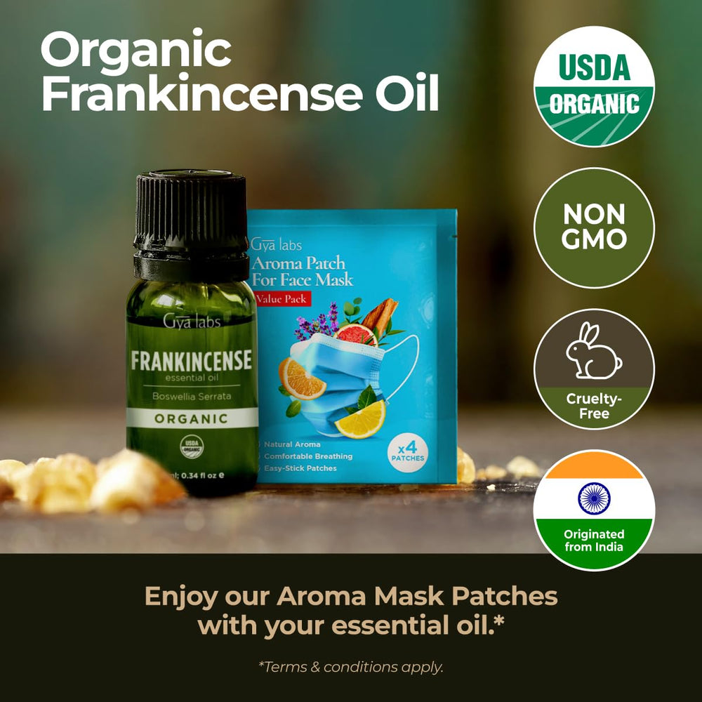 Gya Labs organic frankincense oil packaging box showing purity.