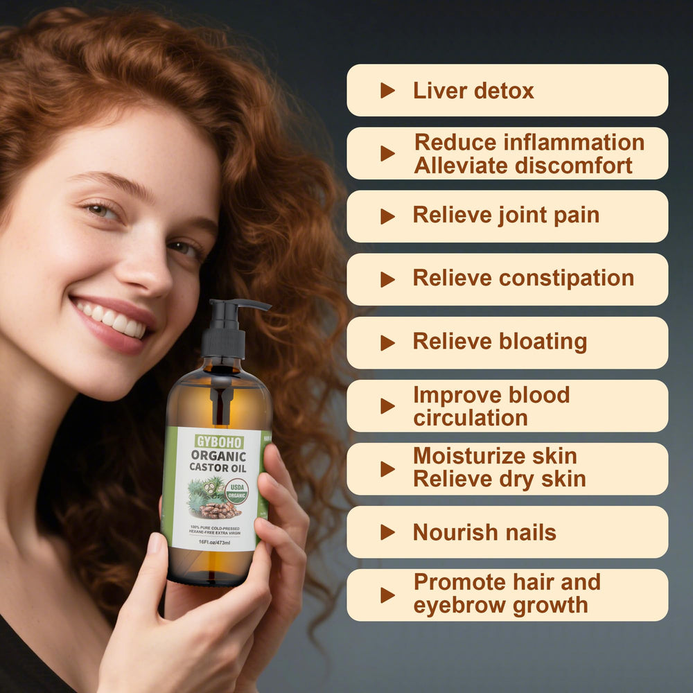 GYBOHO 16 oz glass bottle of organic castor oil for pure, easy application.