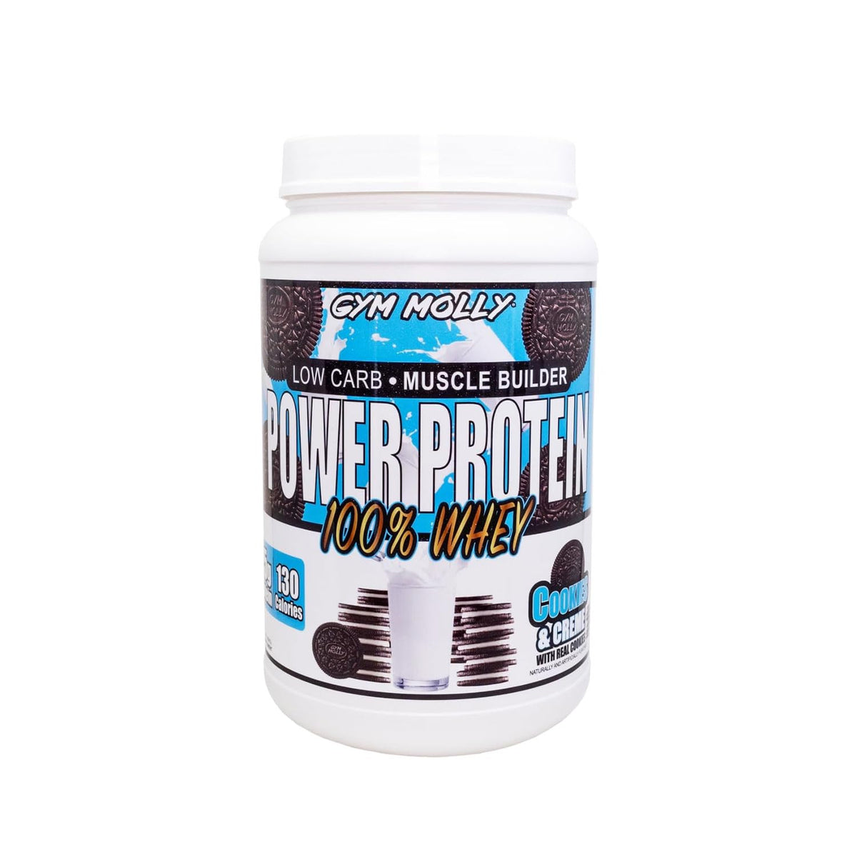 Gym Molly Power Protein bottle shows a 2lb container for post-workout fuel.