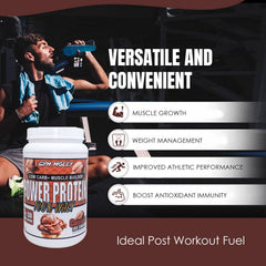 Gym Molly Power Protein chocolate powder emphasizes rich flavor and mixability.