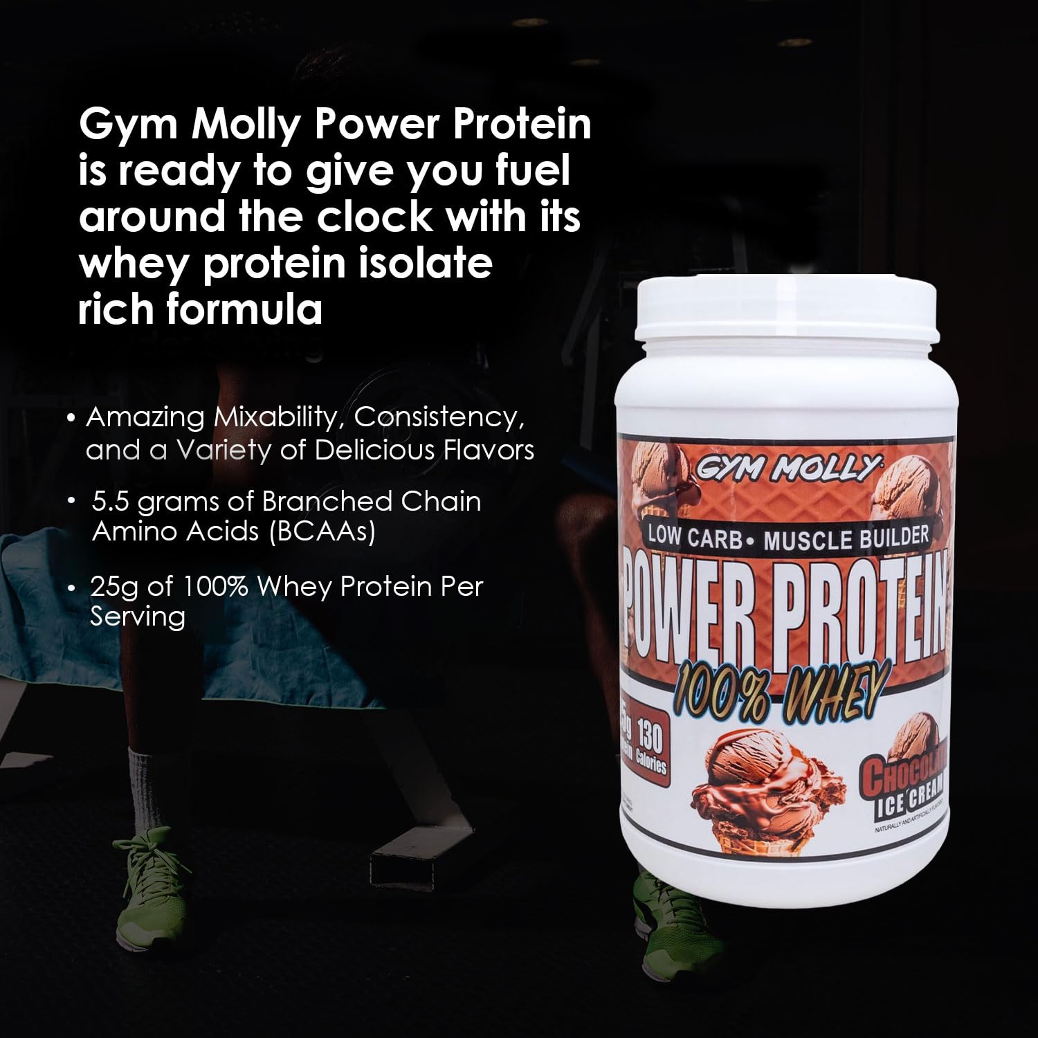 Gym Molly Power Protein chocolate shake served in glass illustrates tasty fueling.