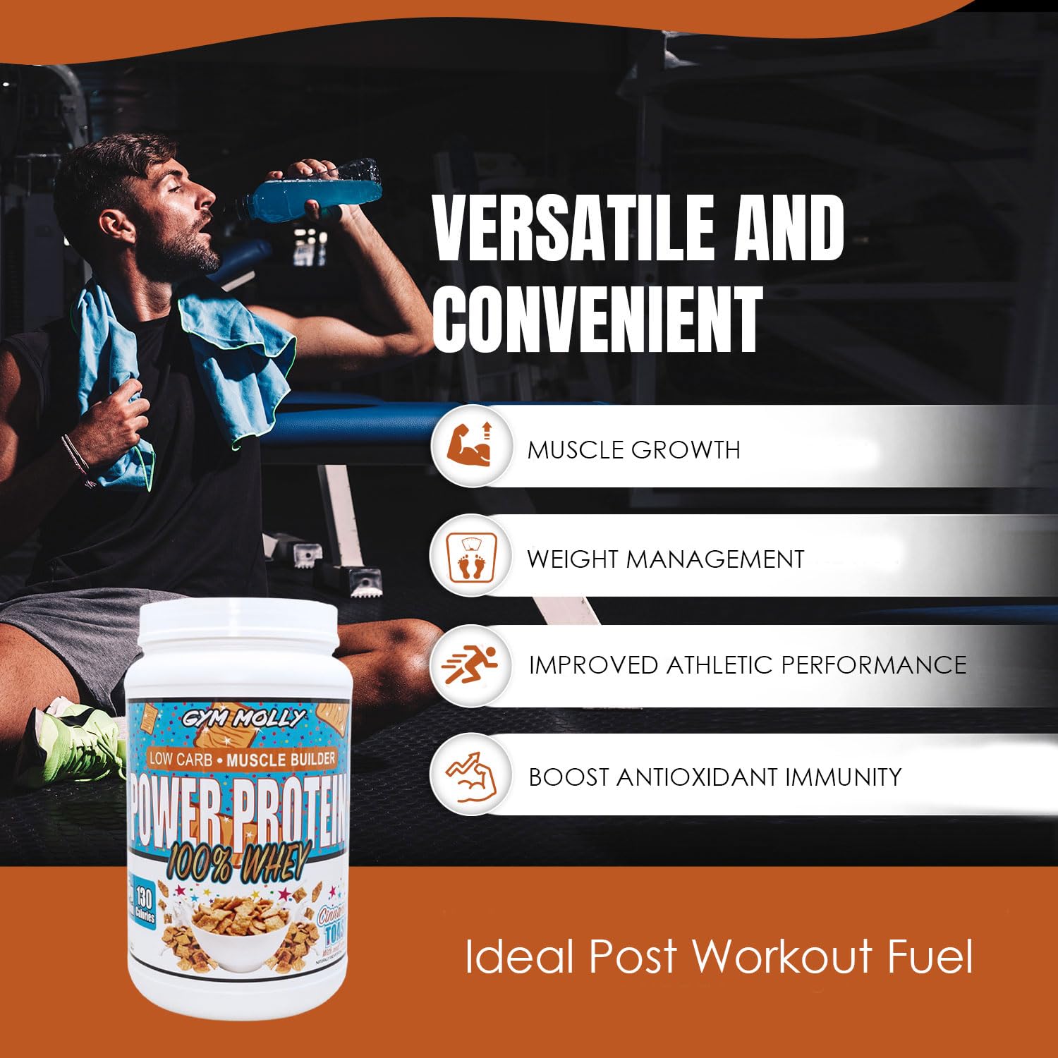 Gym Molly Power Protein Powder with 5.5 g BCAAs for enhanced recovery.