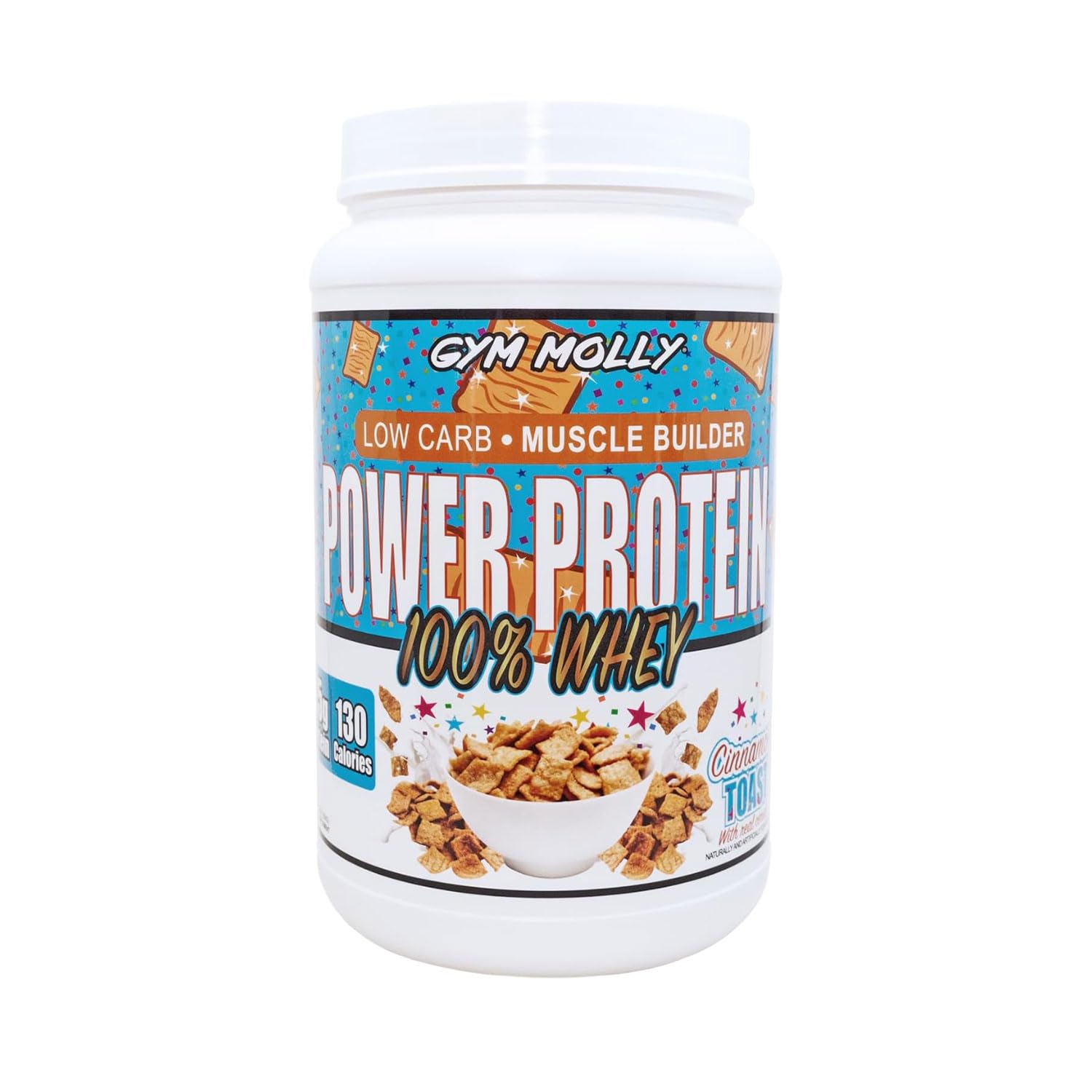 Gym Molly Power Protein Powder Cinnamon tub with premium flavor.