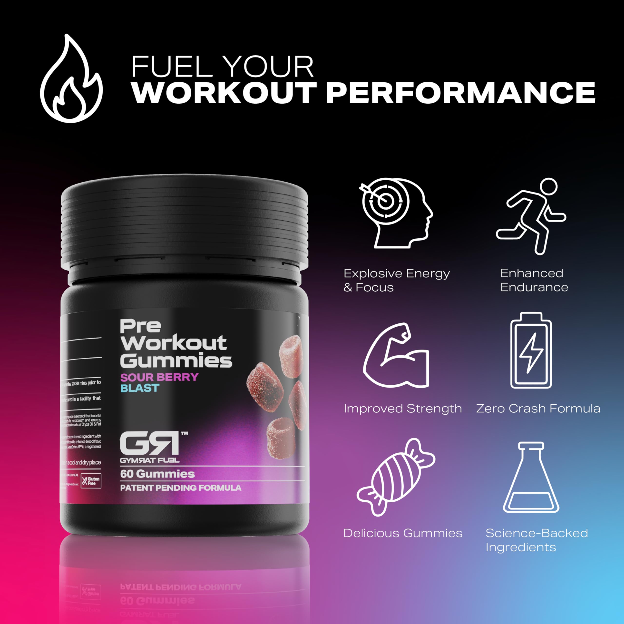 GymRat Fuel gummies packaging shows compact, travel-friendly design.