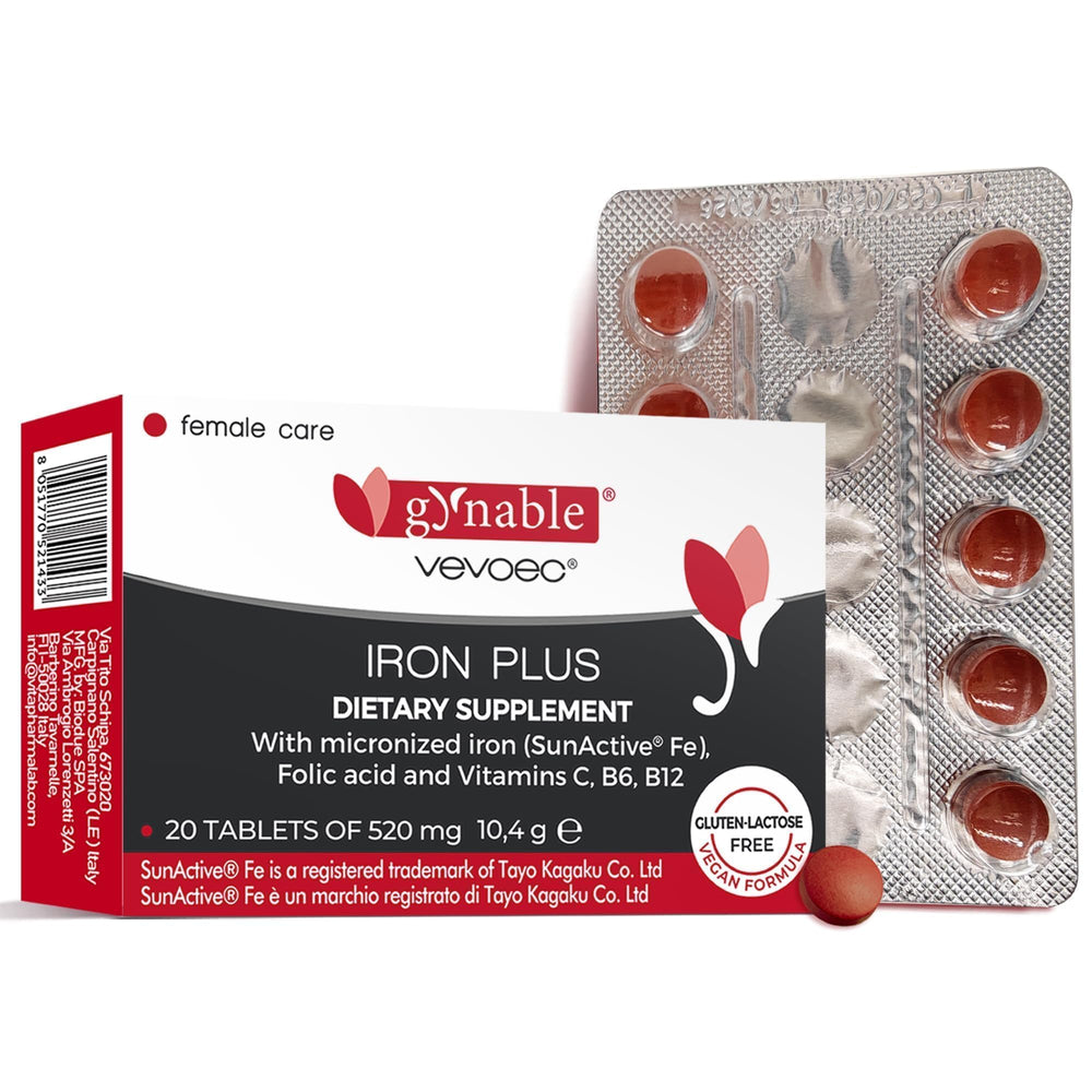 Gynable Iron Plus bottle shows gentle slow-release iron support for daily use.