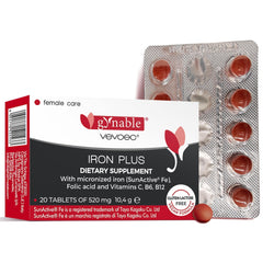 Gynable Iron Plus bottle shows gentle slow-release iron support for daily use.