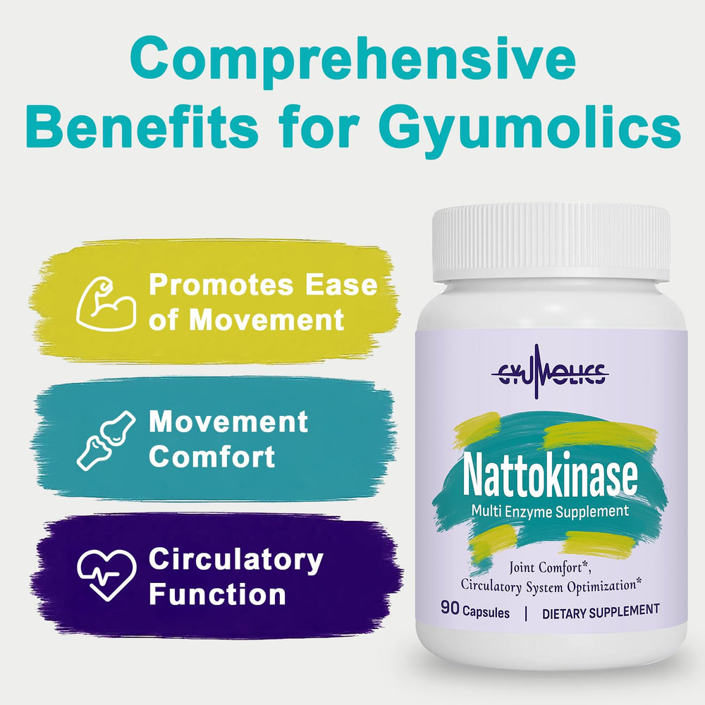 Gyumolics nattokinase bottle pour, convenient daily dosage.