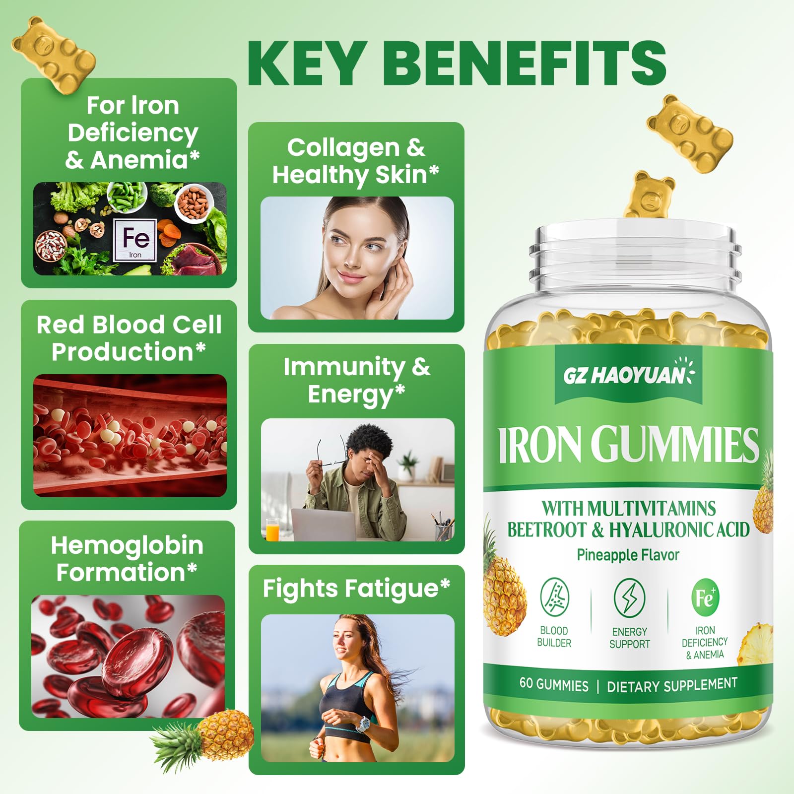 GZ HAOYUAN bottle-front packaging emphasizing family-friendly iron multivitamin