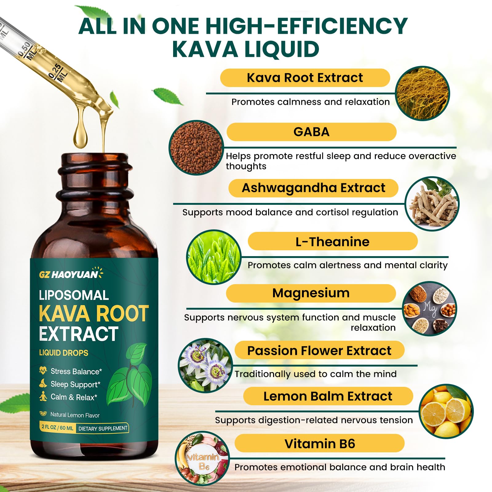 GZ HAOYUAN liposomal kava drops showing easy dosing.