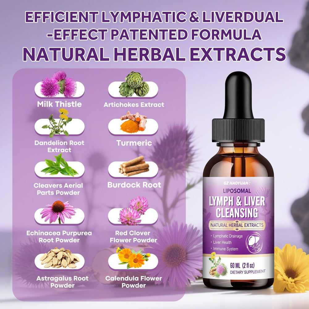 GZ Haoyuan Lymph-Liver Drops label closeup highlighting liposomal milk thistle for liver support
