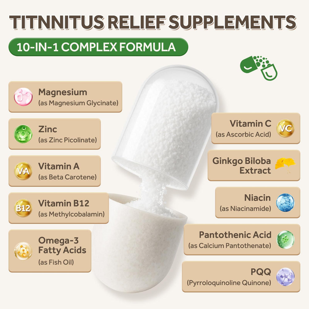 GZ HAOYUAN Tinnitus Relief Capsules in hand, convenient daily use for focused, distraction-free listening.