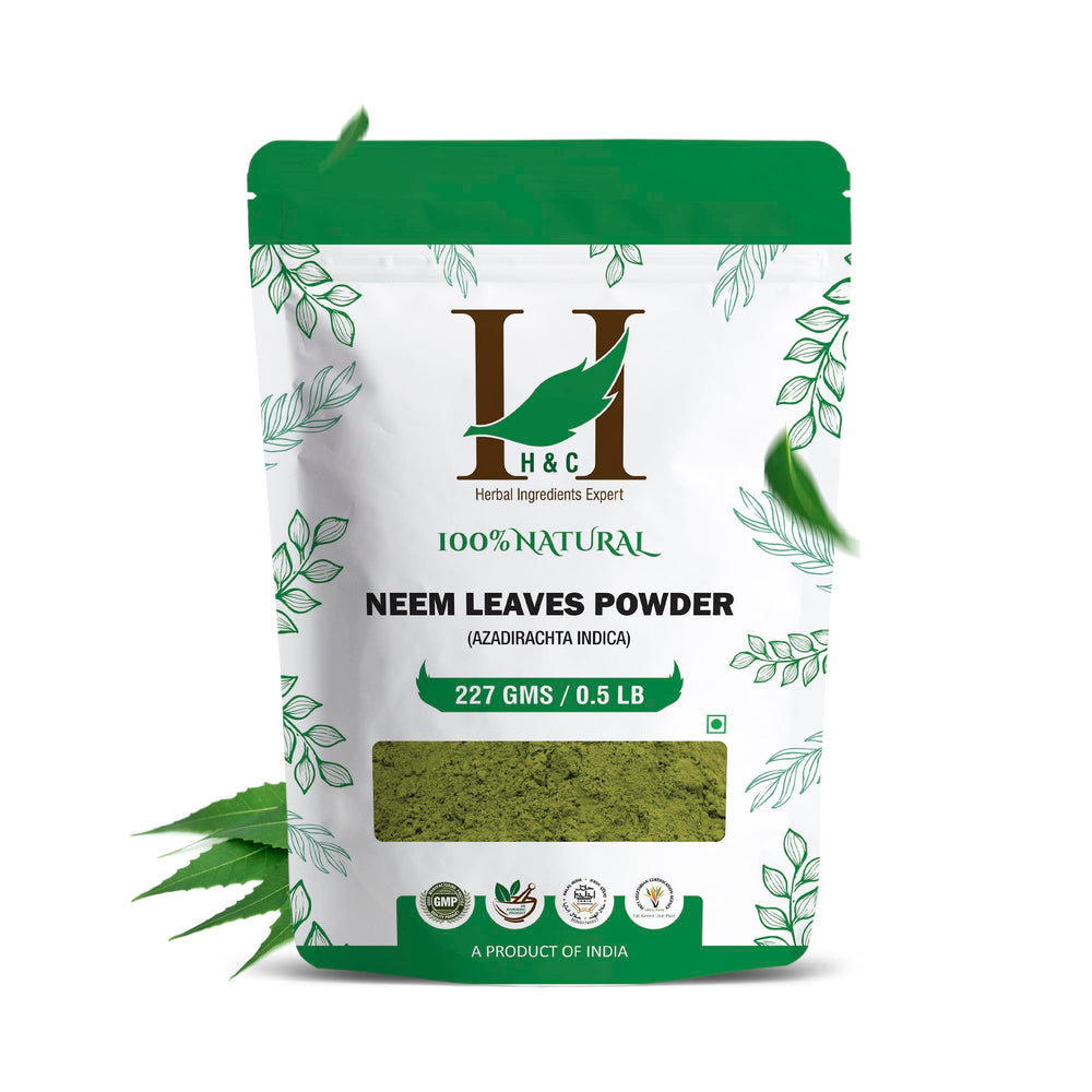 H&C Neem Leaves Powder jar front view for pure, versatile hair and skin use.