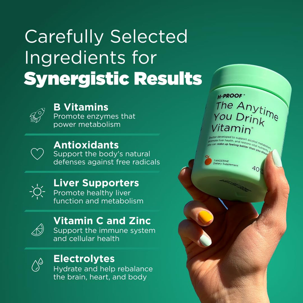 H-PROOF Lifestyle shot of drinkers enjoying hydration with The Anytime You Drink Vitamin.