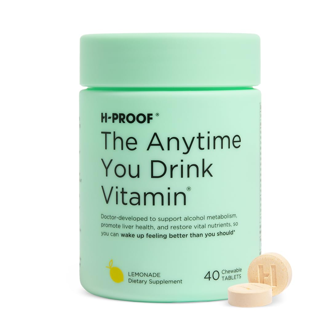 H-PROOF The Anytime You Drink Vitamin bottle front with lemon flavor and vegan formula.