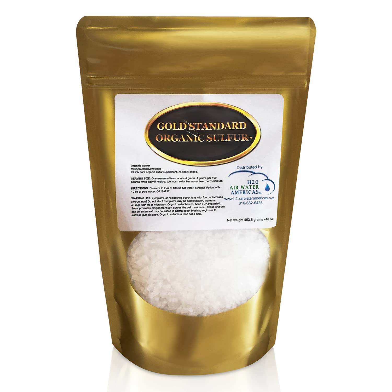 H2O Air Water Americas gold-standard sulfur crystals closeup with high-purity MSM