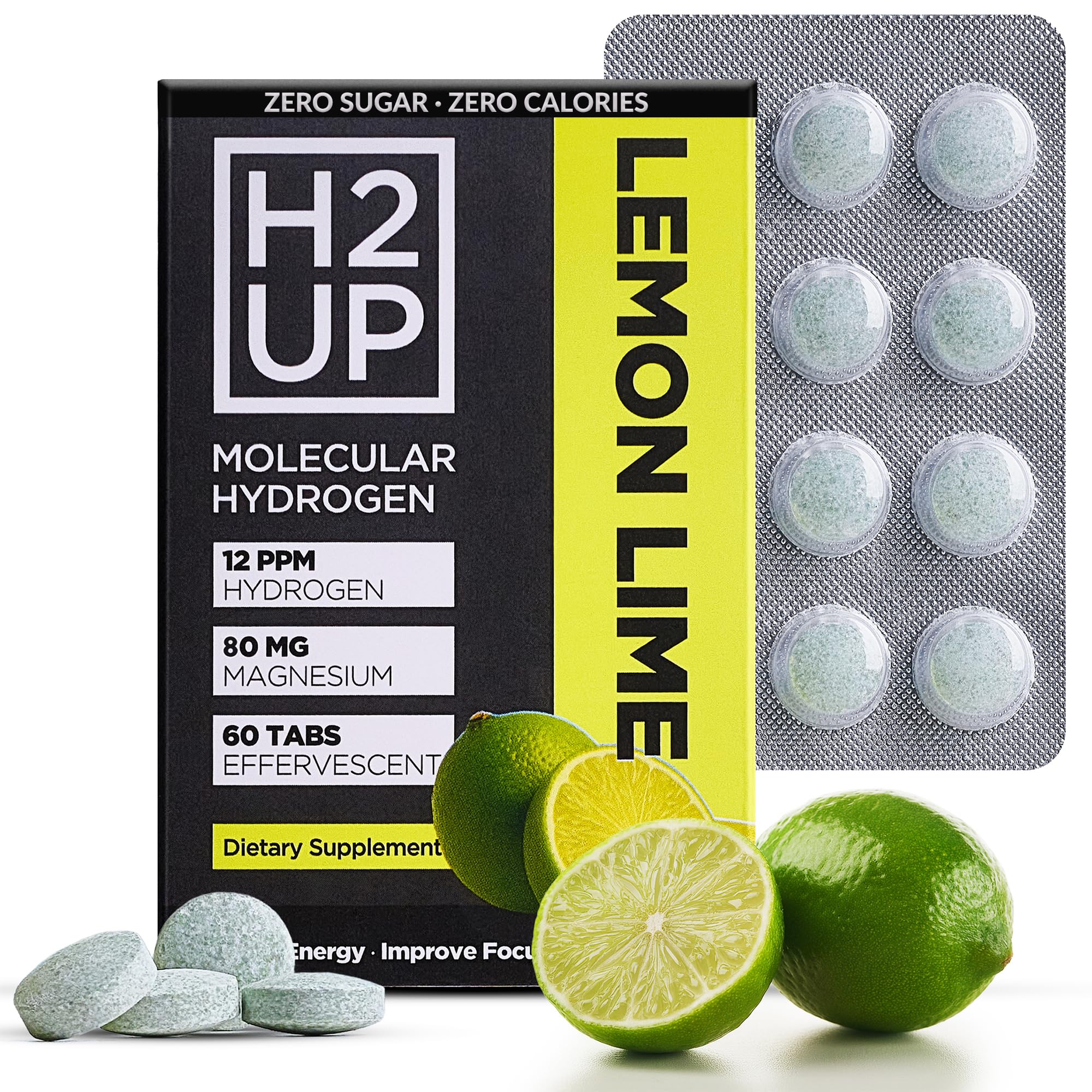 H2UP hydrogen tablets dissolving in water for clean hydration.