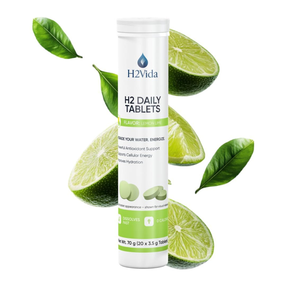 H2Vida hydrogen water tablets bottle front for easy hydration