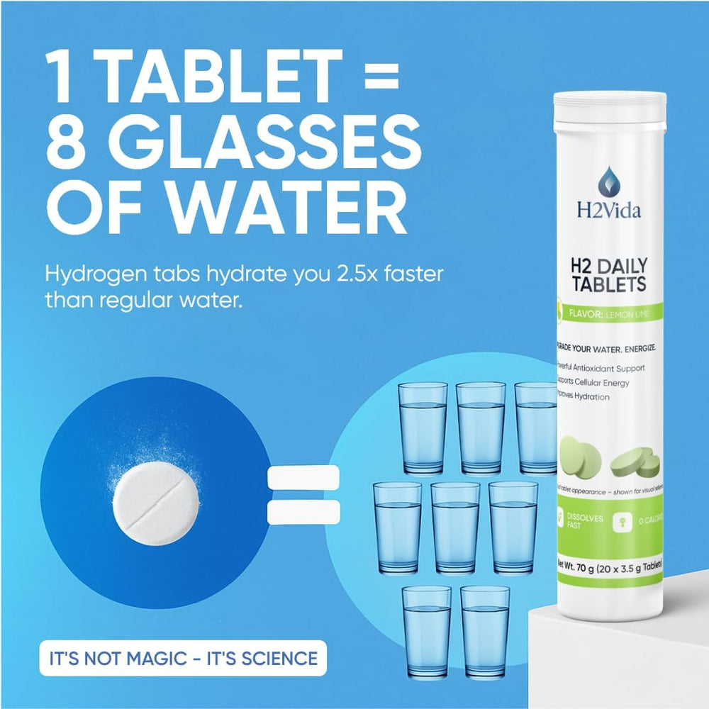 H2Vida tablets dissolving in water for quick on-the-go hydration
