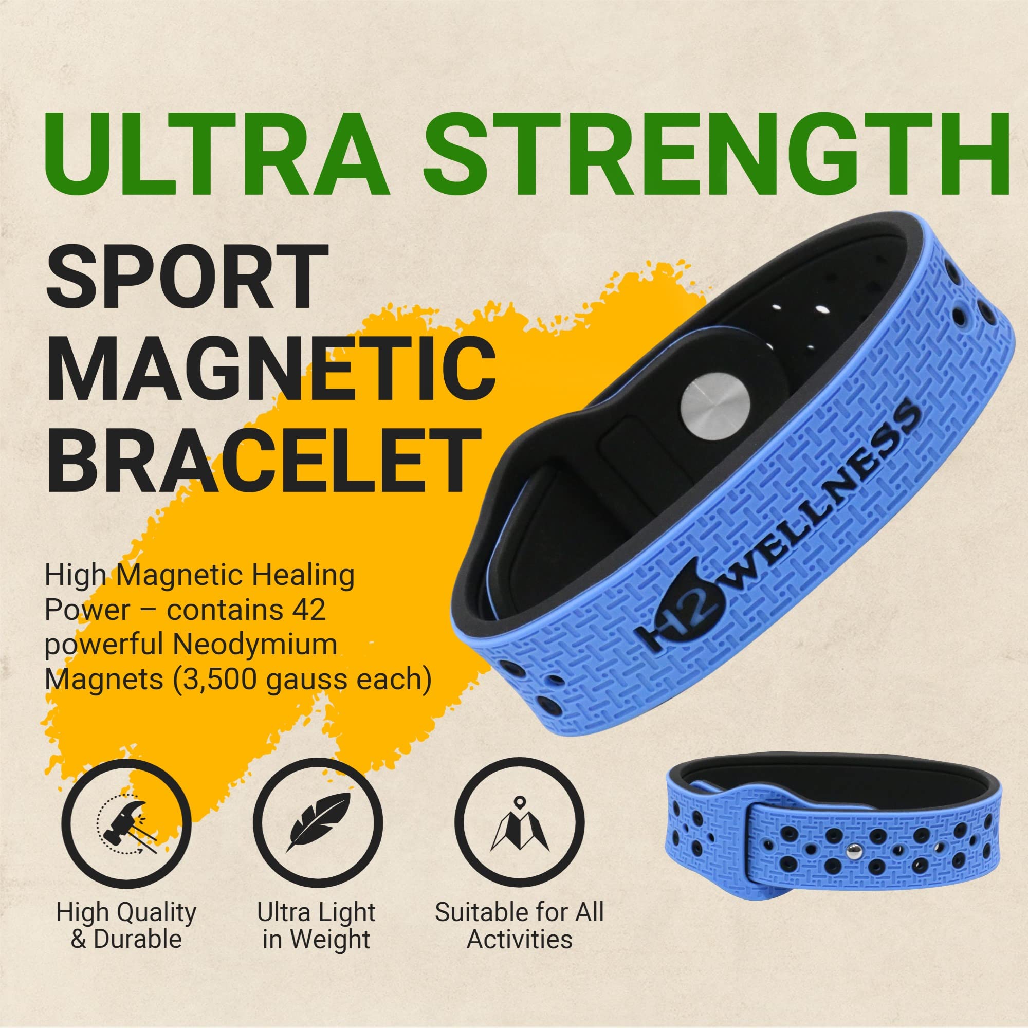H2WELLNESS bracelet blue material detail highlighting titanium and copper infused silicone