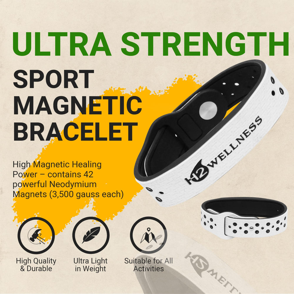 H2WELLNESS magnetic bracelet features waterproof, durable sport band for workouts and daily wear.