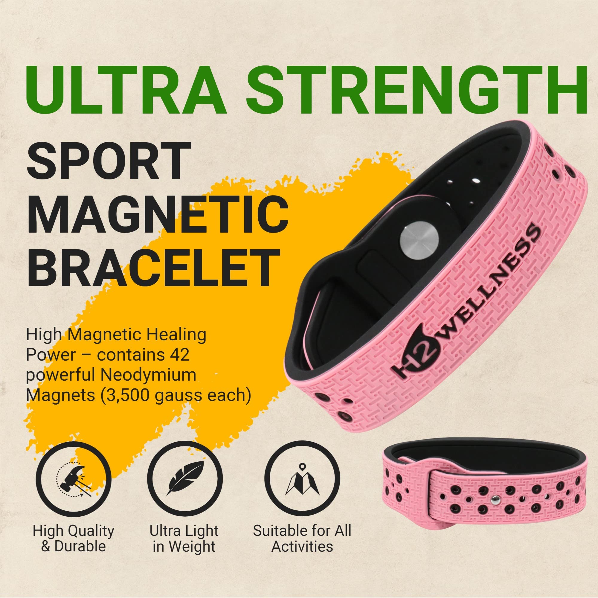 H2WELLNESS magnetic bracelet worn on wrist showing adjustable fit and breathability