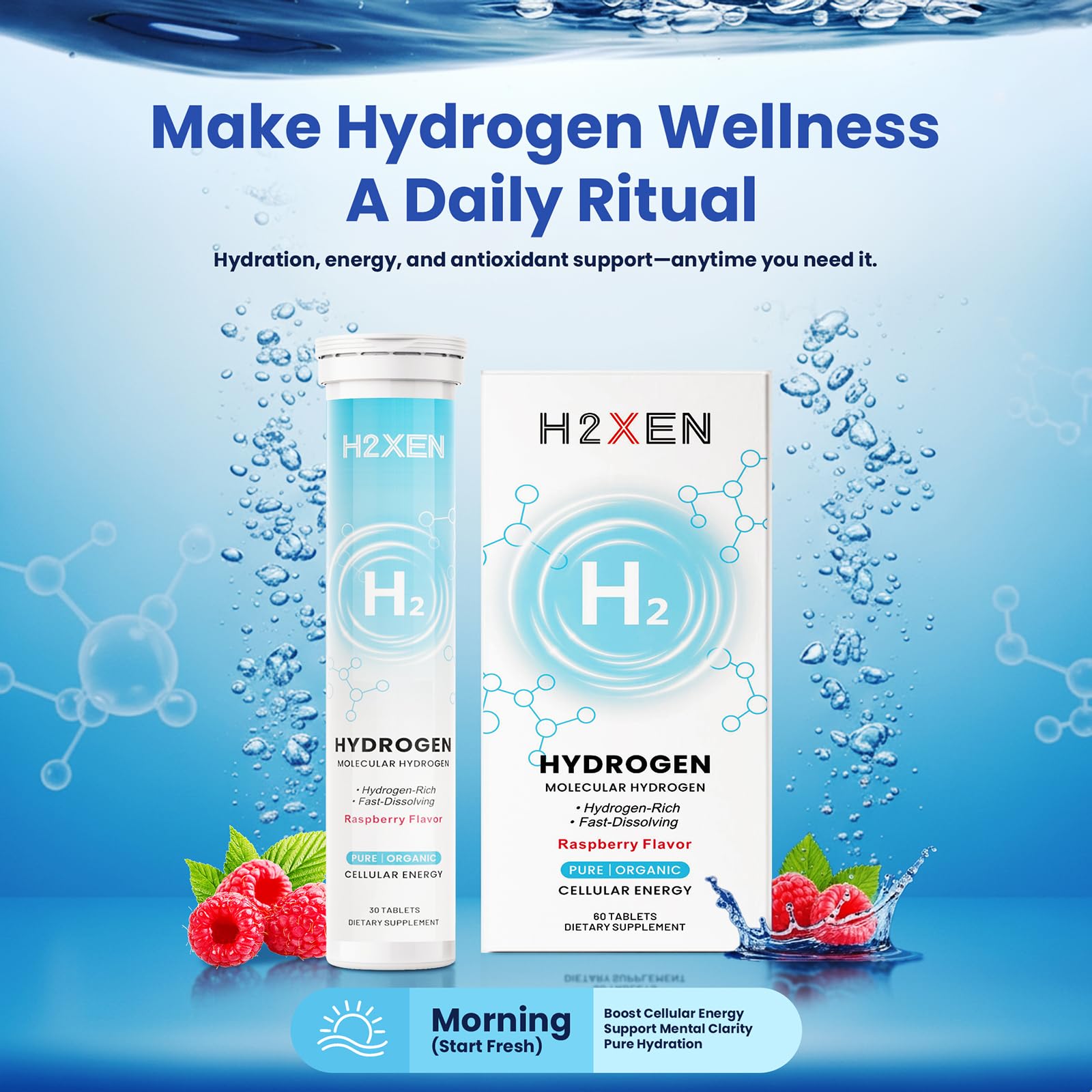 H2XEN packaging and branding on shelf.