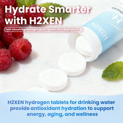 Close-up of H2XEN raspberry tablet highlighting flavorful hydration.