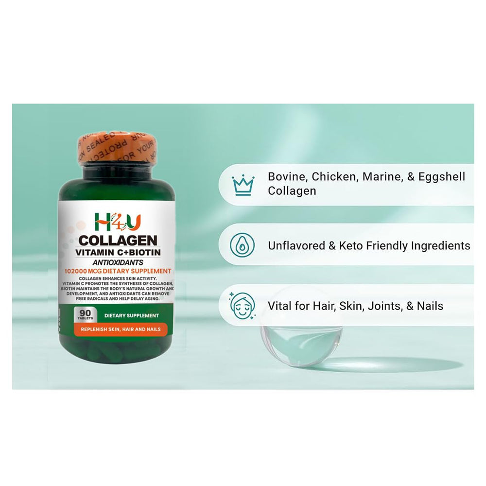 Skin glow concept next to H4U product suggesting hydration support.