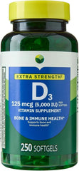 H4U Extra Strength Vitamin D3 softgel bottle highlighting high potency and immune support.