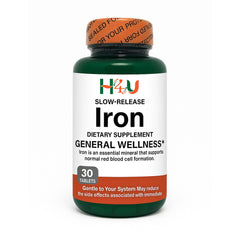 H4U slow release iron bottle with easy-to-swallow tablets for daily support.