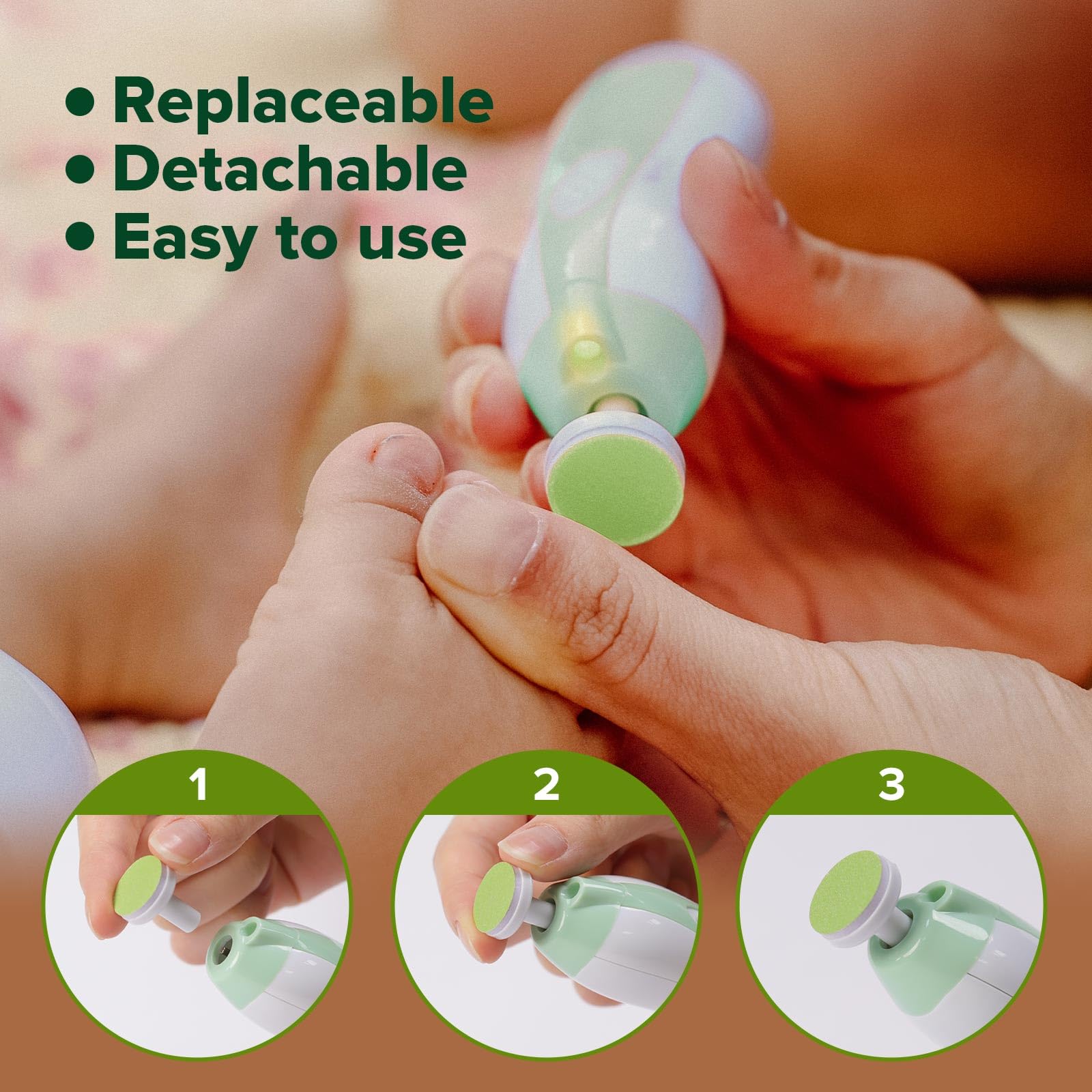 Haakaa baby nail file pad with sandpaper surface for smooth nails.