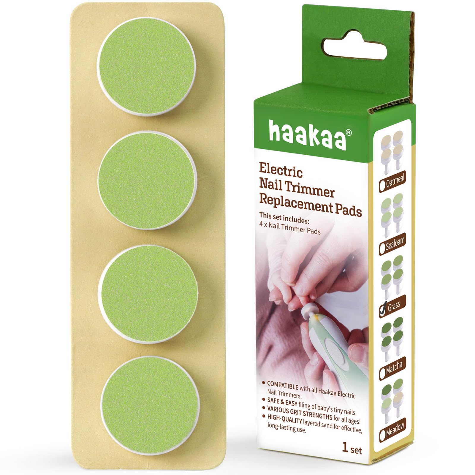 Haakaa electric nail trimmer replacement pads four-pack for uninterrupted grooming.