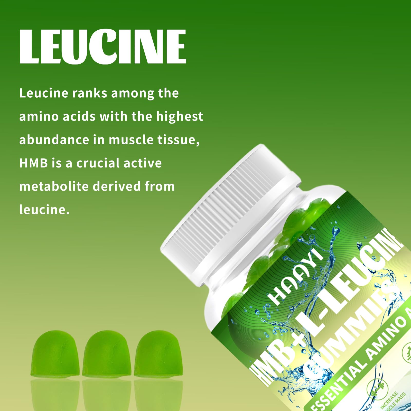 HAAYI HMB and Leucine Gummies apple-flavor inviting tasty protein synthesis support