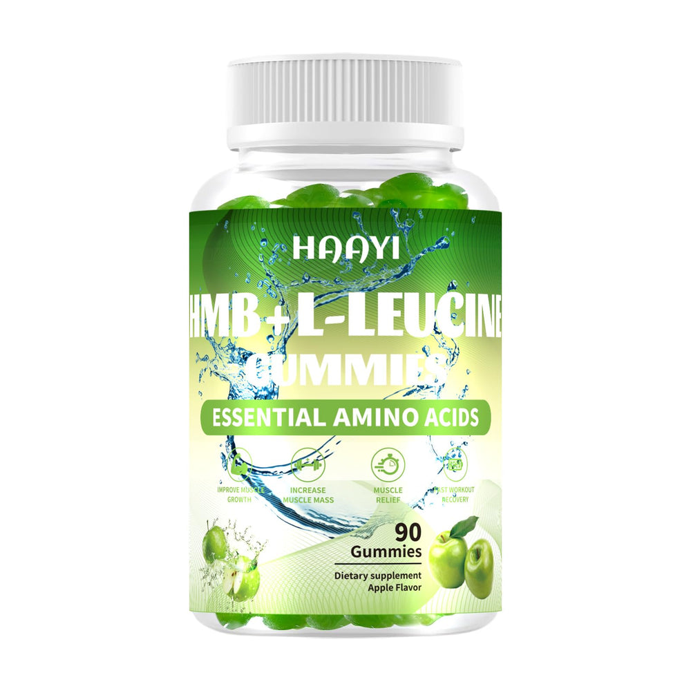 HAAYI HMB and Leucine Gummies bottle front for convenient post-workout recovery