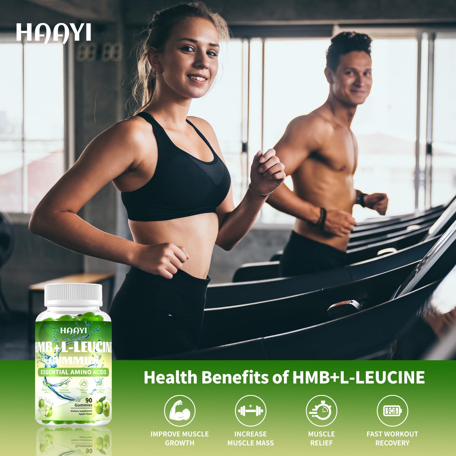 HAAYI HMB and Leucine Gummies closeup highlighting texture and color for muscle support