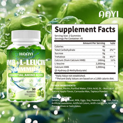 HAAYI HMB and Leucine Gummies pour apple showing trehalose-sweetened flavor and easy intake