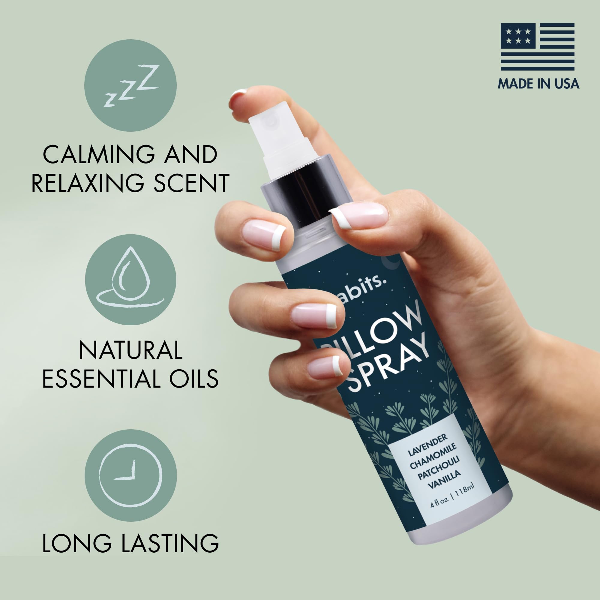 Habits pillow spray applied to pillows for a tranquil bedtime atmosphere